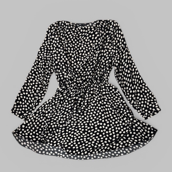 Zara Black & White Polka Dot Mini Dress - Picture 2 of 9